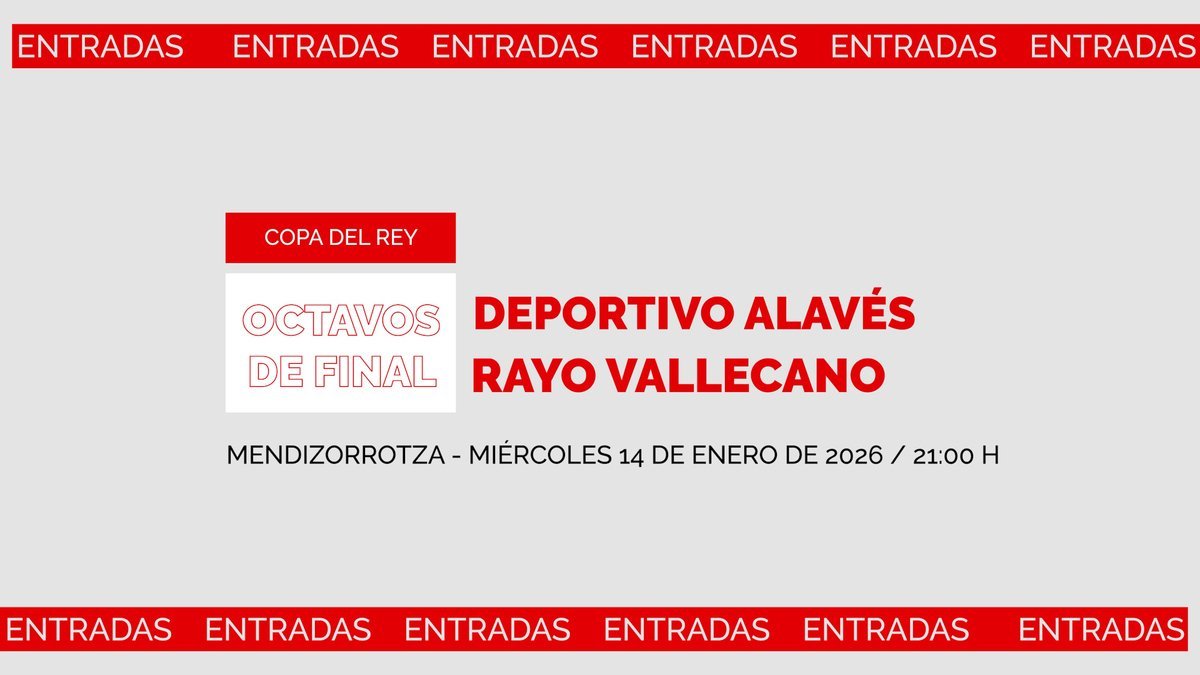 Rayo Vallecano anunță vânzarea biletelor pentru meciul cu Deportivo Alavés Fanii echipei Rayo Vallecano au ocazia să își procure bilete pentru meciul de optimi al Coppei del Rey, programat miercuri, 14 ianuarie, pe terenul clubului Deportivo Alavés