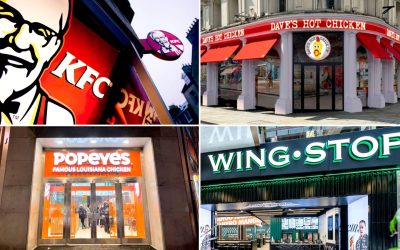 Clockwise from top left: KFC, Dave's Hot Chicken, Popeyes, Wingstop