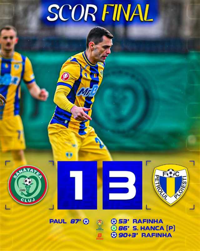 Petrolul Ploiești s-a impus în fața Sănătății Cluj în Cupa României Petrolul Ploiești a obținut o victorie convingătoare, învinsând echipa de liga a treia Sănătatea Cluj cu 3-1, într-un meci disputat marți pe Stadionul Clujana