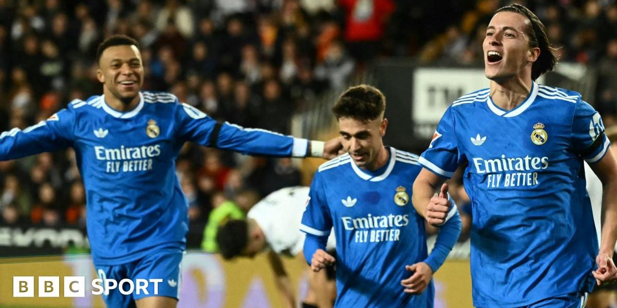 Kylian Mbappe shoots for Real Madrid against Valencia in La Liga