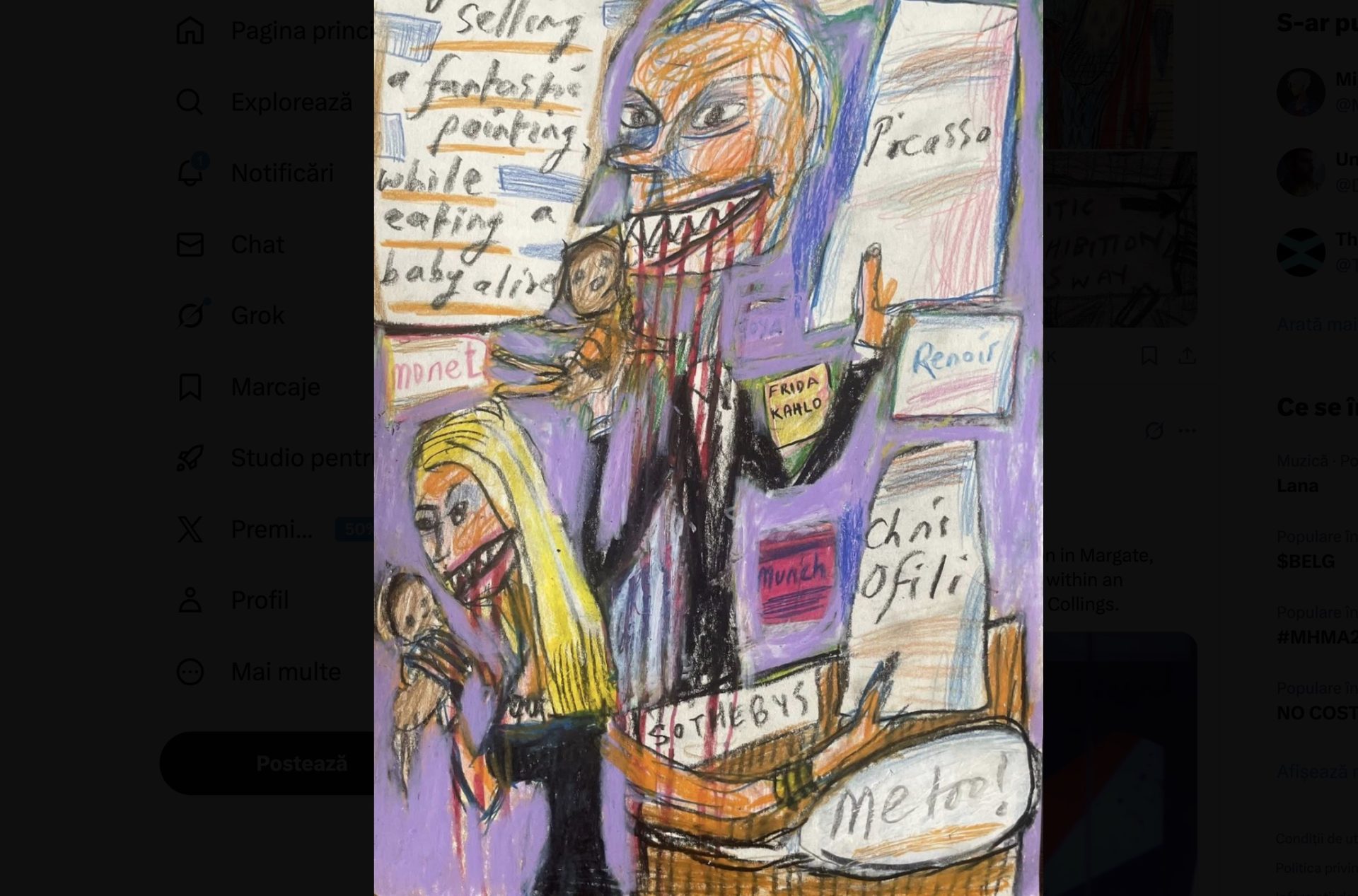 Poliția britanică: O expoziție de artă cu presupuse elemente antisemite nu încalcă legea O expoziție de artă care prezintă desene cu o presupusă referire la evrei mâncând copii nu încalcă legea, a decis poliția britanică