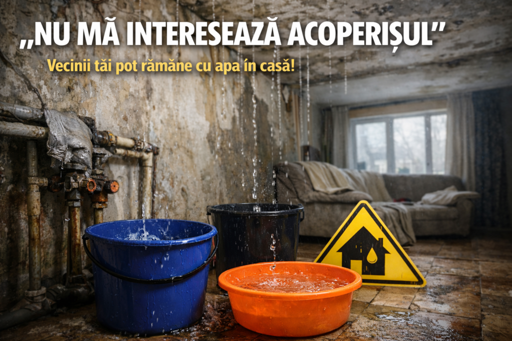 „Nu mă interesează” – atitudinea care blochează reparațiile în blocurile din România O replică frecventă în cadrul adunărilor generale ale asociațiilor de proprietari din România, „Nu mă interesează terasa, acoperișul sau țevile”, poate genera consecințe grave pentru buna funcționare a unui bloc