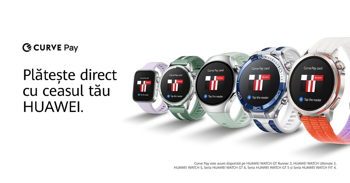 Huawei intră în forță pe piața plăților contactless în Europa cu serviciul Curve Pay, extinzând posibilitatea de a plăti direct de pe ceasurile inteligente în peste 30 de țări, inclusiv România