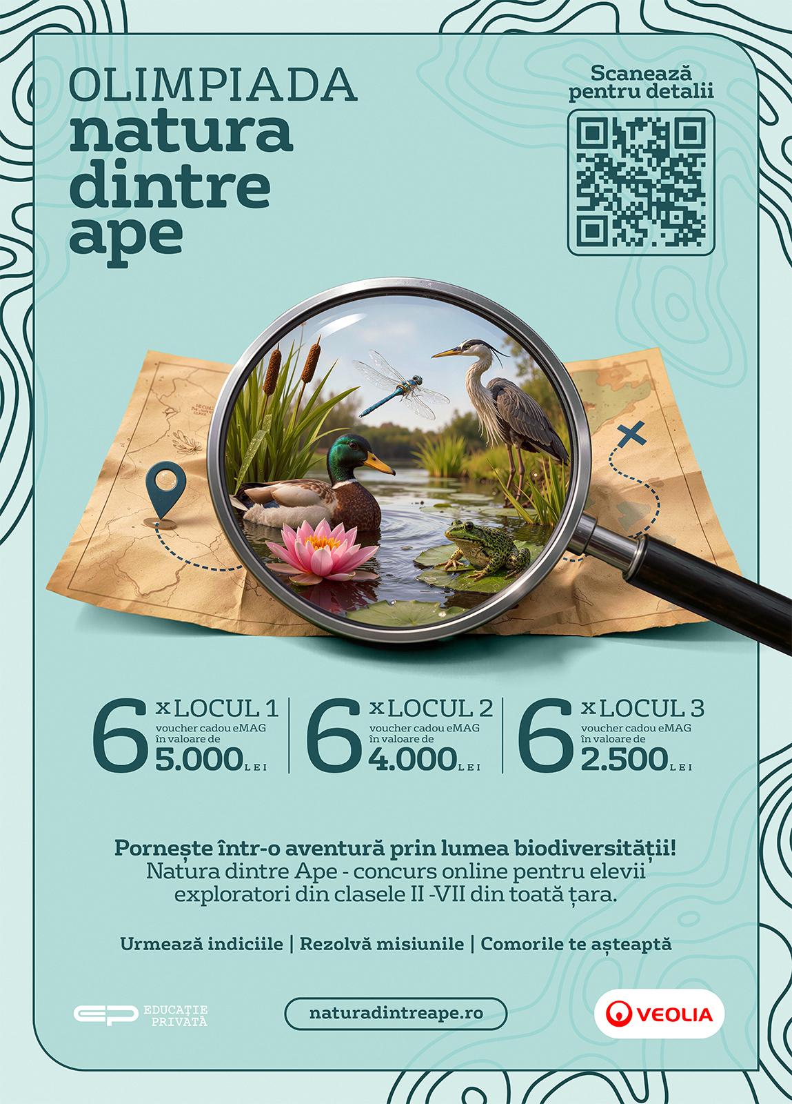 Olimpiada „Natura dintre Ape” se extinde la nivel național Compania Veolia România lansează ediția 2026 a Olimpiadei „Natura dintre Ape”, un concurs de biodiversitate dedicat elevilor din clasele a II-a până în a VII-a din toată țara