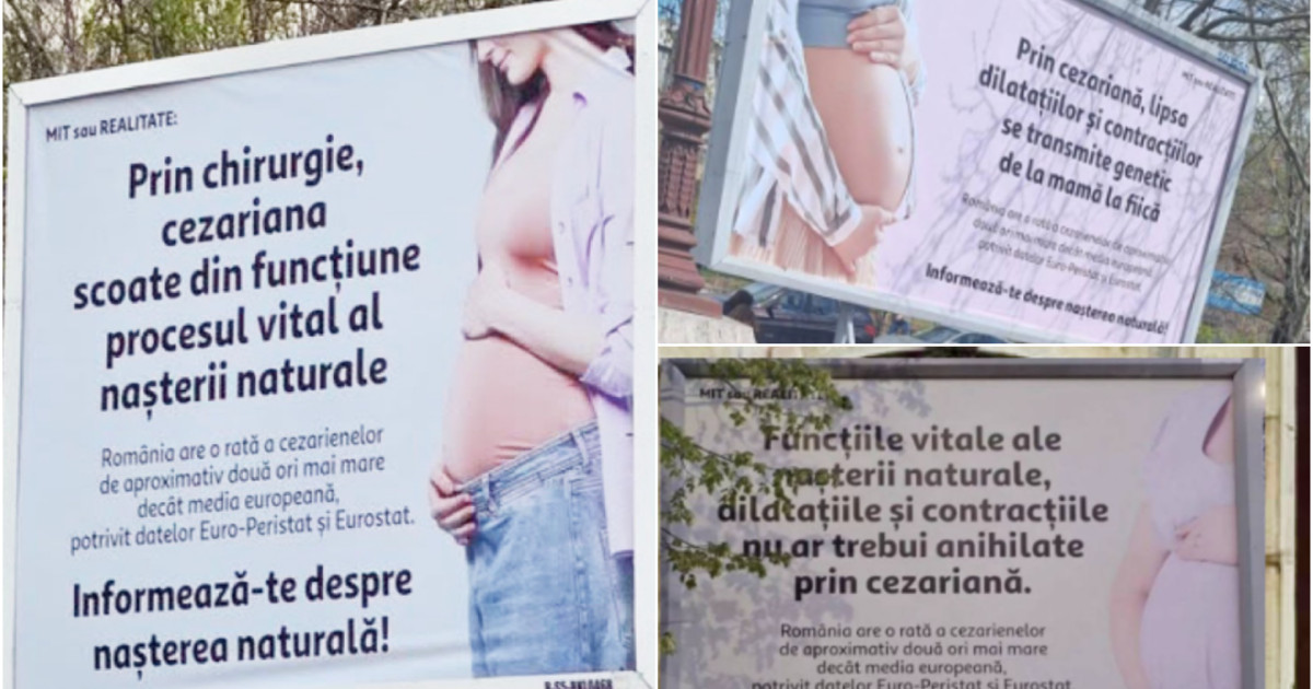 Panouri anti-cezariană în București: Senatoarea USR cere eliminarea lor, „e o nebunie”