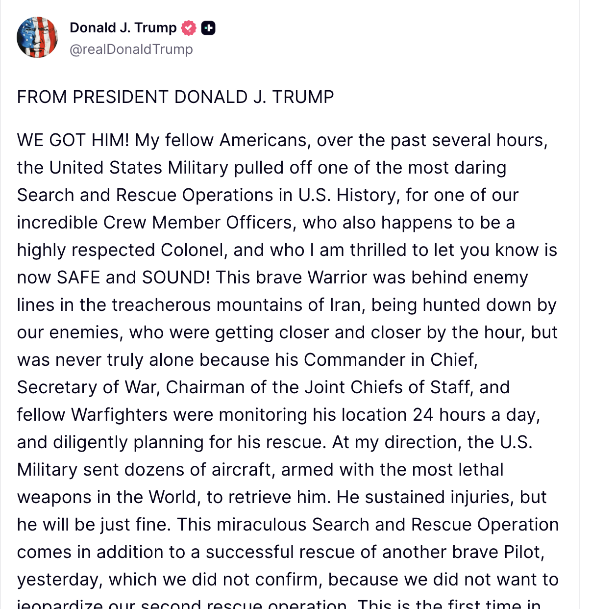 Al doilea membru al echipajului american al avionului de vânătoare F-15 doborât deasupra Iranului a fost recuperat, potrivit presei americane