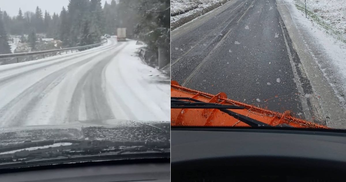 Camion blocat în zăpadă, în Maramureș: Cum a nins pe 21 aprilie lângă Cavnic
