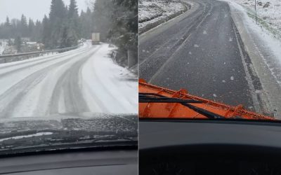 Camion blocat în zăpadă, în Maramureș: Cum a nins pe 21 aprilie lângă Cavnic