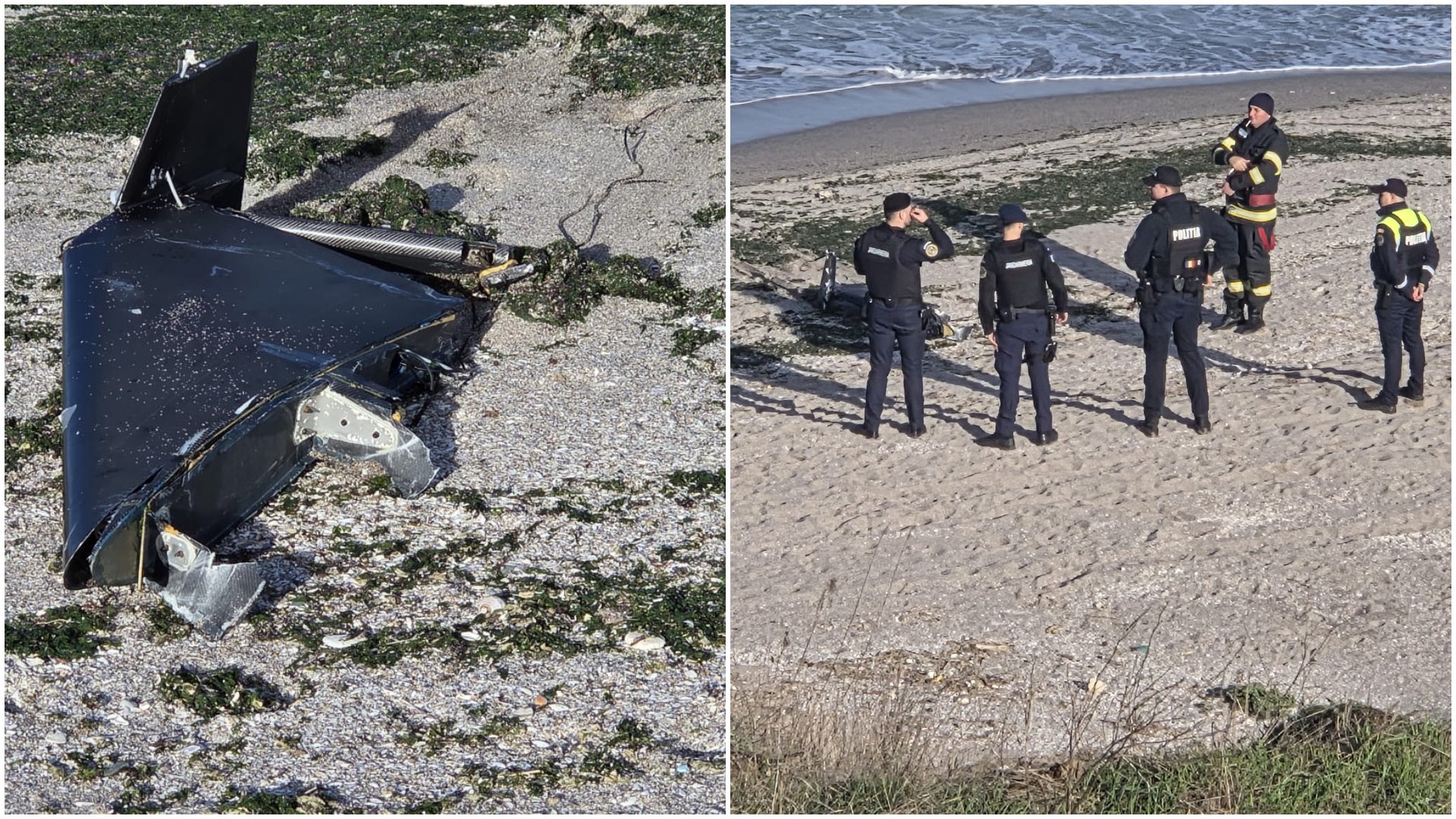 O aripă de dronă a fost descoperită pe o plajă dintre localitățile Costinești și Tuzla, județul Constanța, vineri după-amiaza
