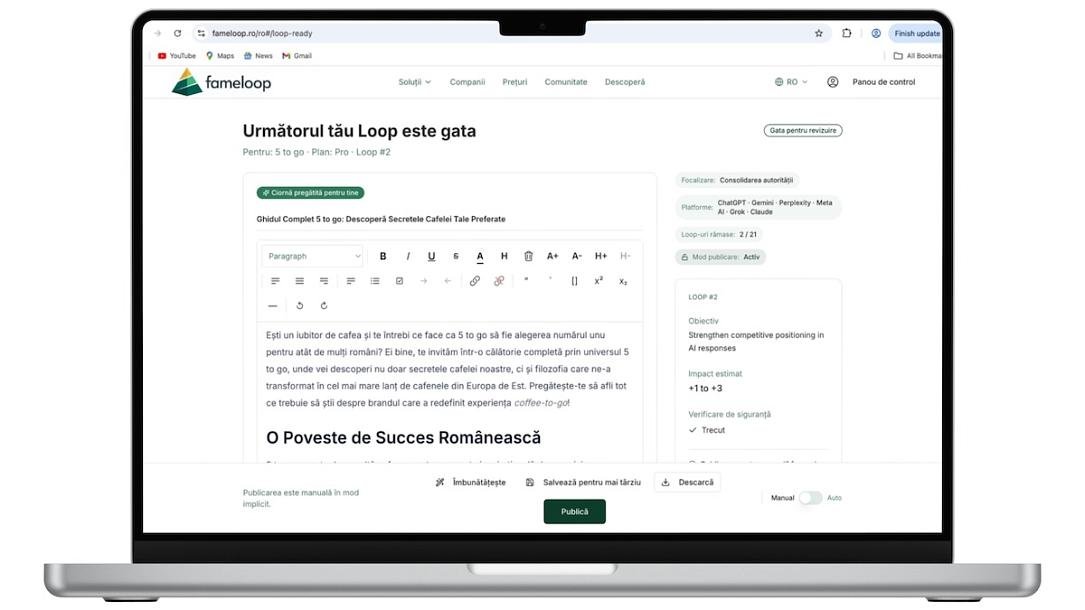 Antreprenorii din spatele sanopass investesc într-o platformă care îmbunătățește vizibilitatea companiilor în rezultatele ai București – Antreprenorii români Andrei Vasile și Mihai Vădan, cunoscuți pentru că au fondat platforma SanoPass, achiziționată ulterior de MedLife, au anunțat investiția într-o nouă platformă, Fameloop AI