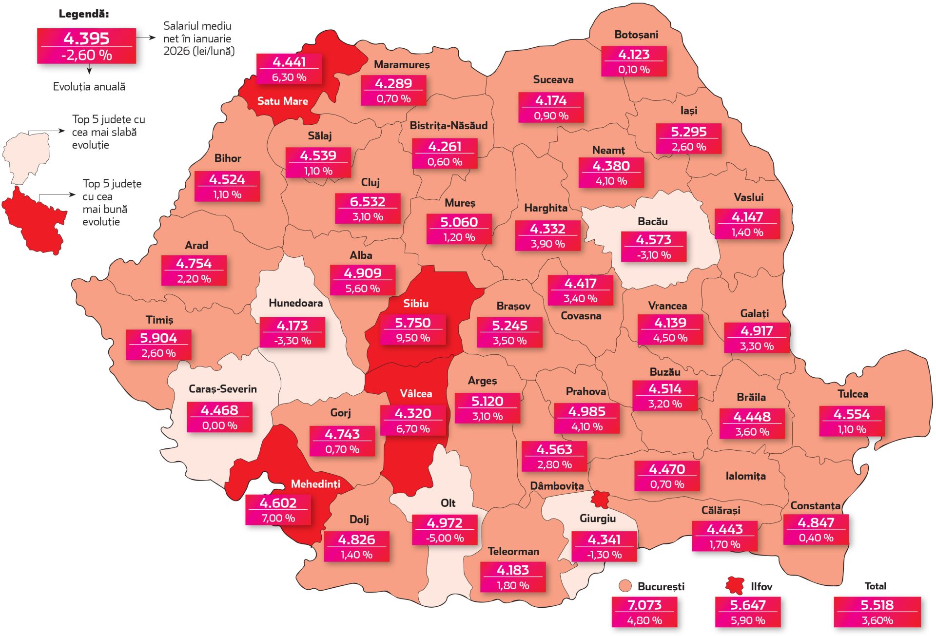 Harta salariilor în 2026: Patru județe din România, cu venituri mici