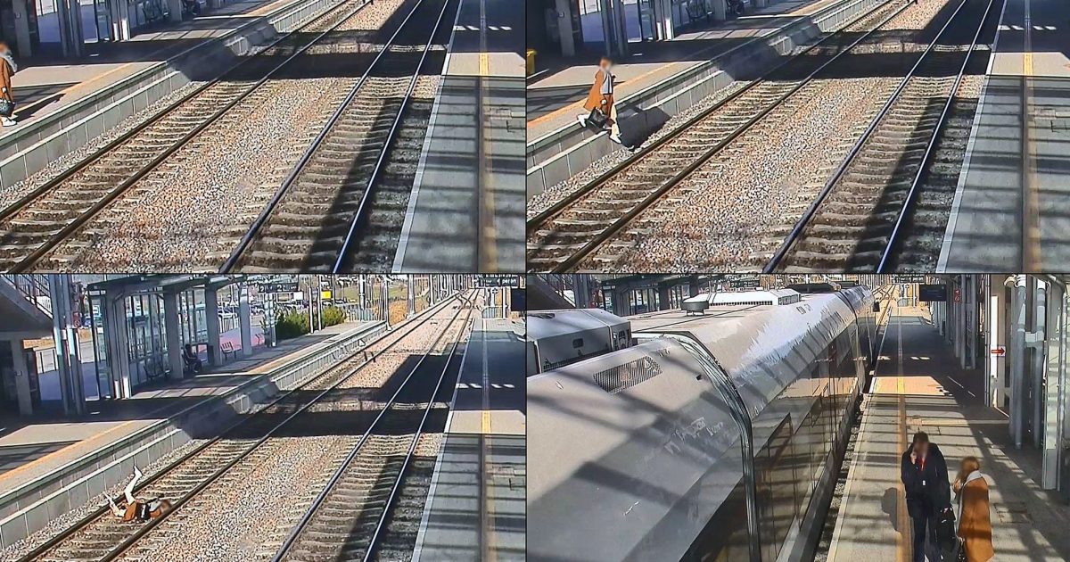 Tânără, filmată când a căzut pe șine în Polonia, vorbind la telefon