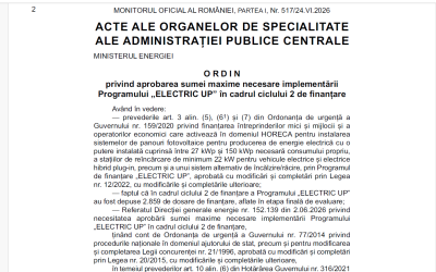 Electric-Up: 596 milioane lei pentru firme. Bugetul a fost alocat