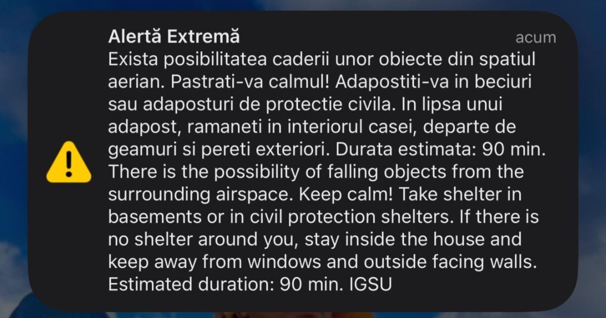 Alarmă Ro-Alert în Tulcea: Obiecte din spațiu pot cădea